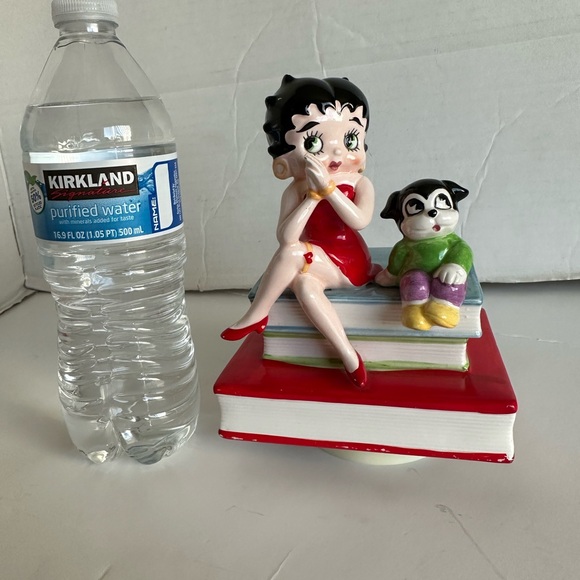 Betty Boop & Bimbo porcelain music box Motion SINGING ON TOP OF BOOKS WORKS NICE - Picture 10 of 11
